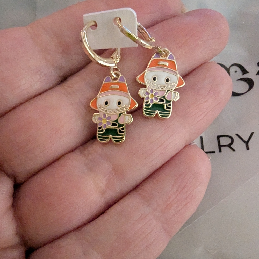 Adorable Labubu Characters Yellow Gold Plated Earrings